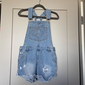 Denim Short Ripped Overalls